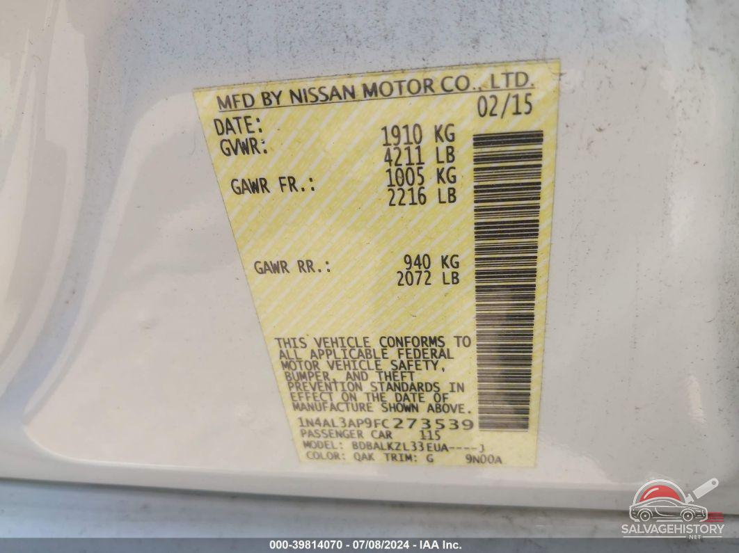 1N4AL3AP9FC273539 2015 NISSAN ALTIMA photo no. 9