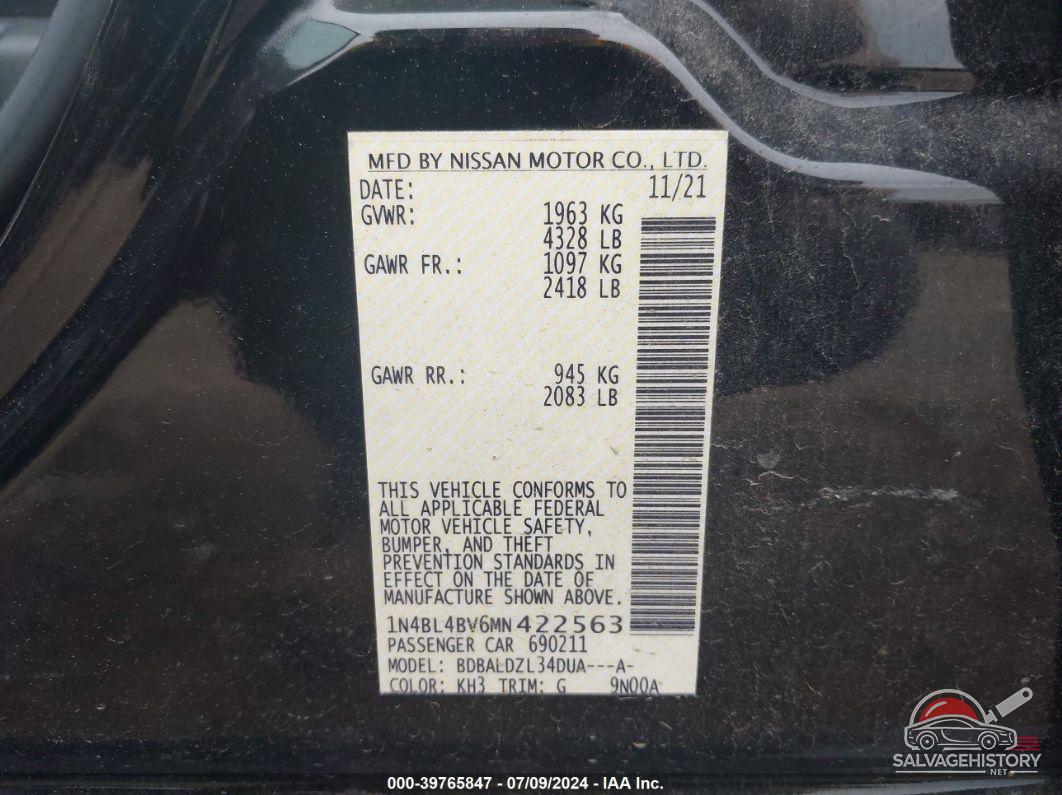 1N4BL4BV6MN422563 2021 NISSAN ALTIMA photo no. 9