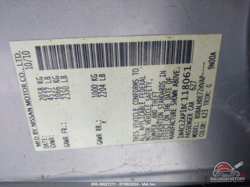 1N4CL2AP1BC118061 2011 NISSAN ALTIMA HYBRID photo no. 9