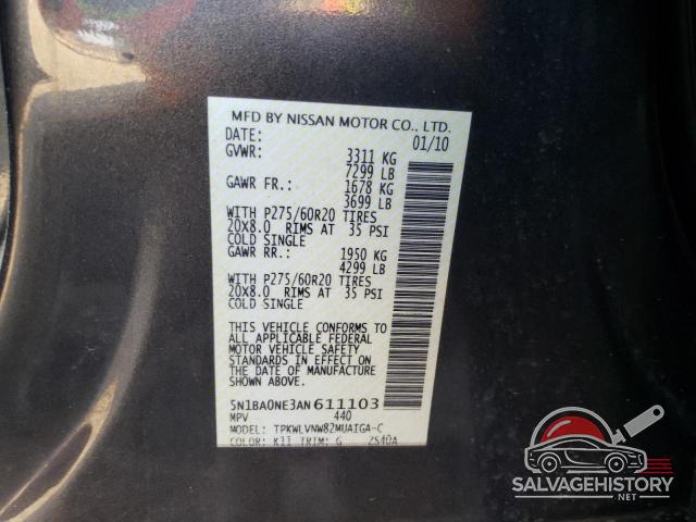 5N1BA0NE3AN611103 2010 NISSAN ARMADA photo no. 13