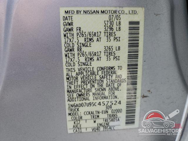 1N6AD07U95C457524 2005 NISSAN FRONTIER photo no. 13