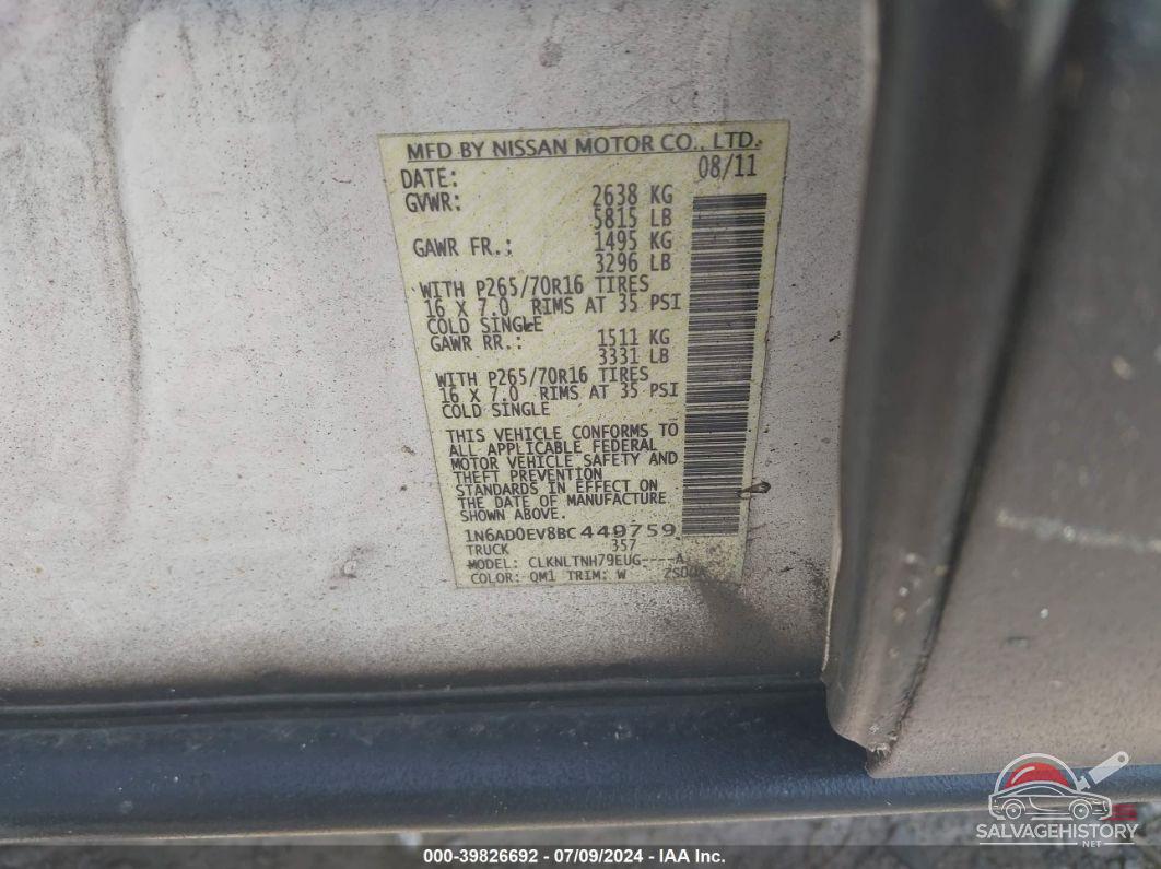 1N6AD0EV8BC449759 2011 NISSAN FRONTIER photo no. 9