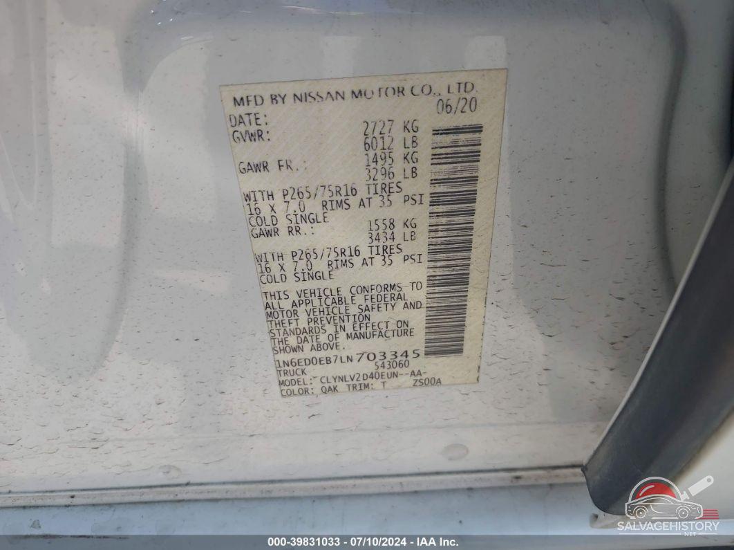 1N6ED0EB7LN703345 2020 NISSAN FRONTIER photo no. 9