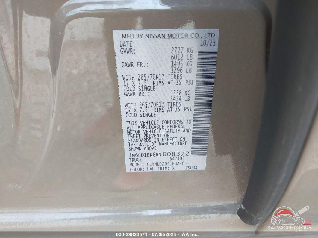 1N6ED1EK8RN608372 2024 NISSAN FRONTIER photo no. 9
