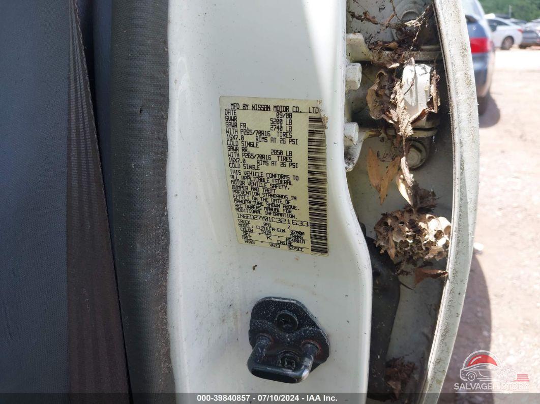 1N6ED27Y01C321633 2001 NISSAN FRONTIER 4WD photo no. 9