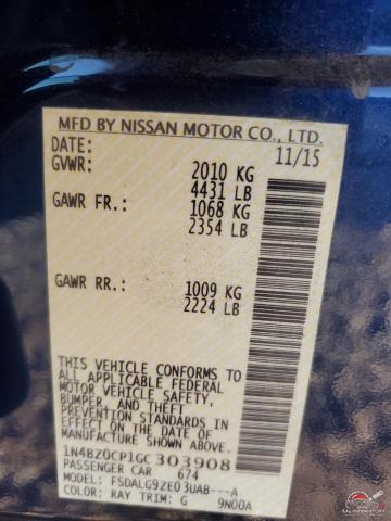 1N4BZ0CP1GC303908 2016 NISSAN LEAF photo no. 12