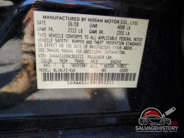1N4AA51E89C802211 2009 NISSAN MAXIMA photo no. 12