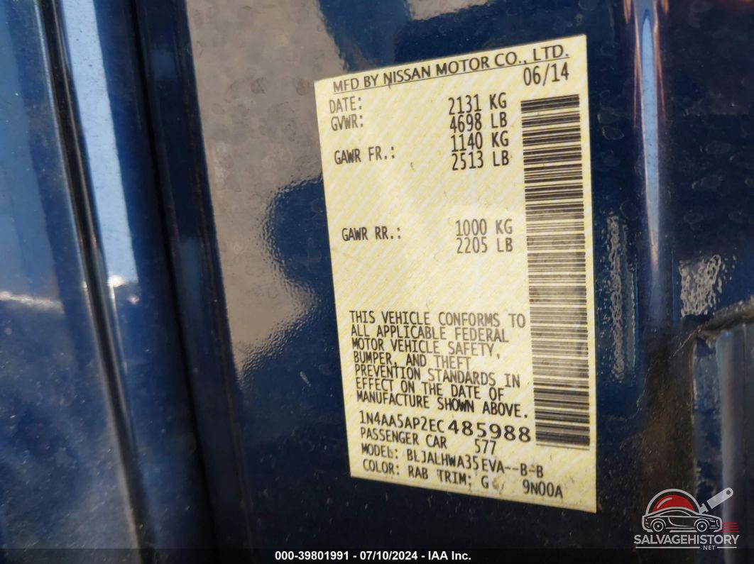 1N4AA5AP2EC485988 2014 NISSAN MAXIMA photo no. 9