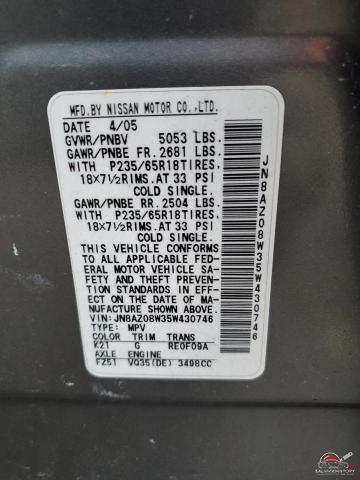 JN8AZ08W35W430746 2005 NISSAN MURANO photo no. 12