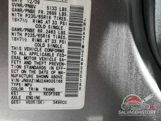 JN8AZ1MU2AW005166 2010 NISSAN MURANO photo no. 13