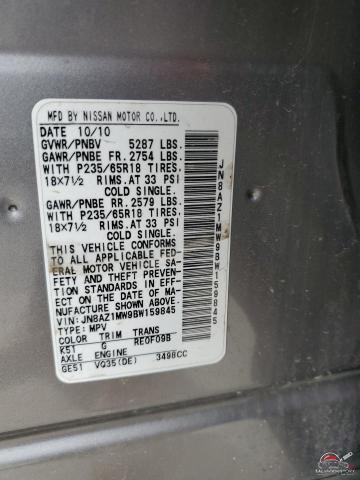 JN8AZ1MW9BW159845 2011 NISSAN MURANO photo no. 13
