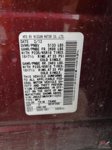 JN8AZ1MU5CW113252 2012 NISSAN MURANO photo no. 13