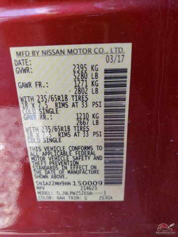 5N1AZ2MH9HN150009 2017 NISSAN MURANO photo no. 14