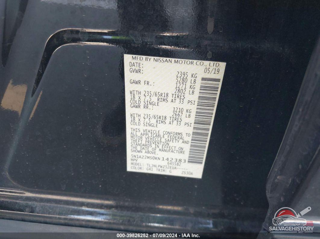 5N1AZ2MS0KN142383 2019 NISSAN MURANO photo no. 9