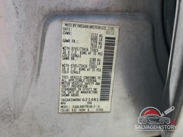 5N1AR1NN9BC621481 2011 NISSAN PATHFINDER photo no. 14