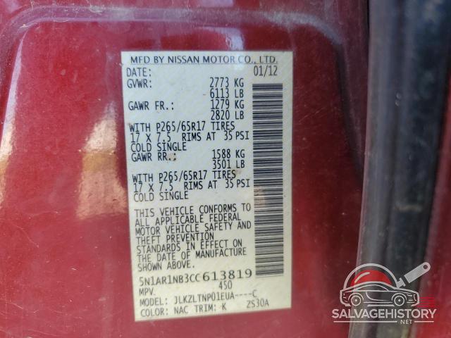 5N1AR1NB3CC613819 2012 NISSAN PATHFINDER photo no. 12