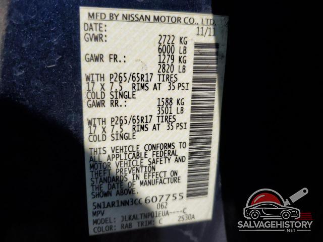 5N1AR1NN3CC607755 2012 NISSAN PATHFINDER photo no. 13
