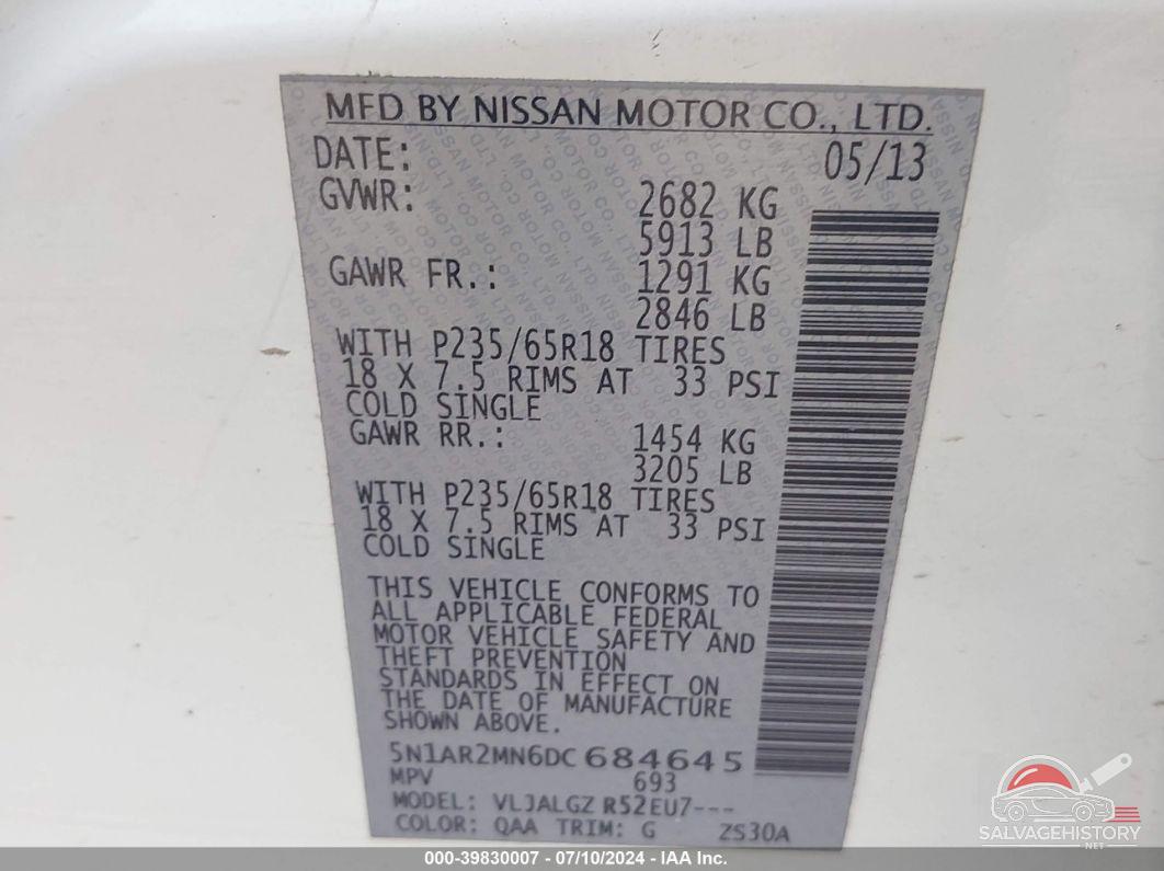 5N1AR2MN6DC684645 2013 NISSAN PATHFINDER photo no. 9