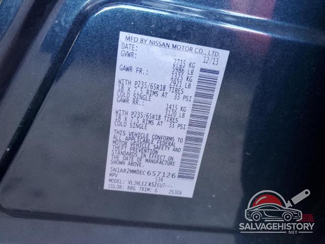 5N1AR2MM0EC657126 2014 NISSAN PATHFINDER photo no. 12