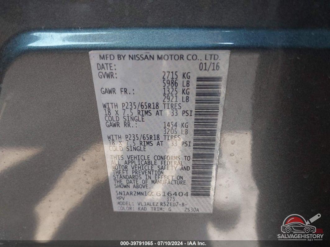 5N1AR2MN1GC616404 2016 NISSAN PATHFINDER photo no. 9