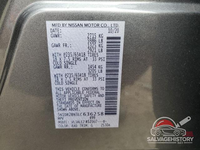 5N1DR2BN3LC636258 2020 NISSAN PATHFINDER photo no. 13