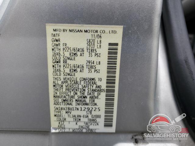 5N1BV28U17N129225 2007 NISSAN QUEST photo no. 13