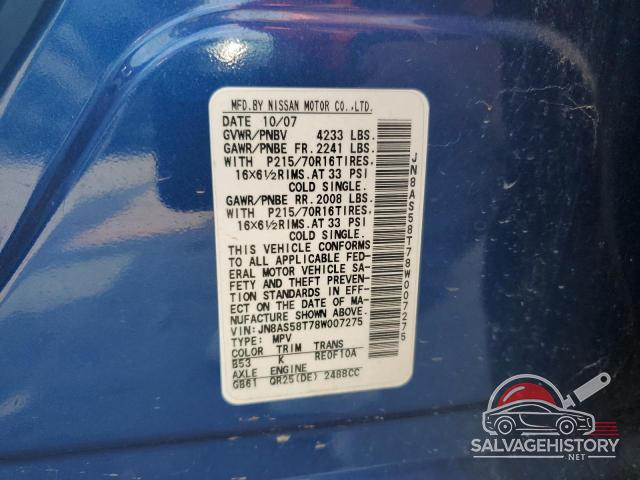 JN8AS58T78W007275 2008 NISSAN ROGUE photo no. 12