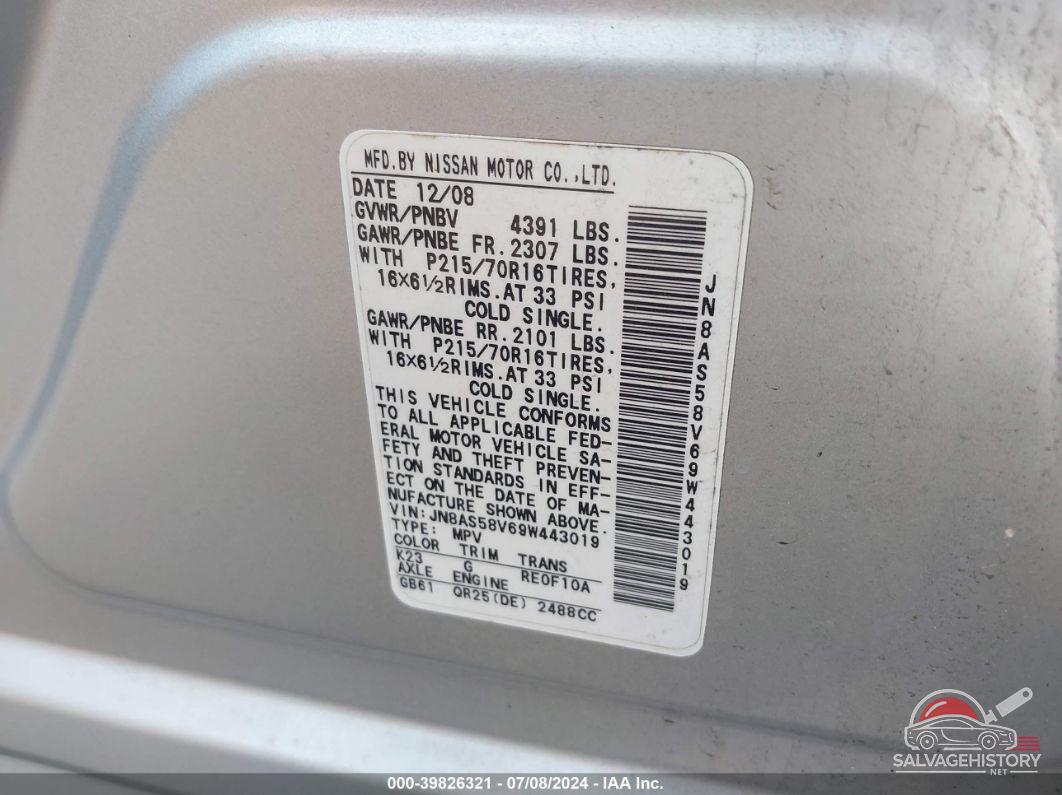 JN8AS58V69W443019 2009 NISSAN ROGUE photo no. 9