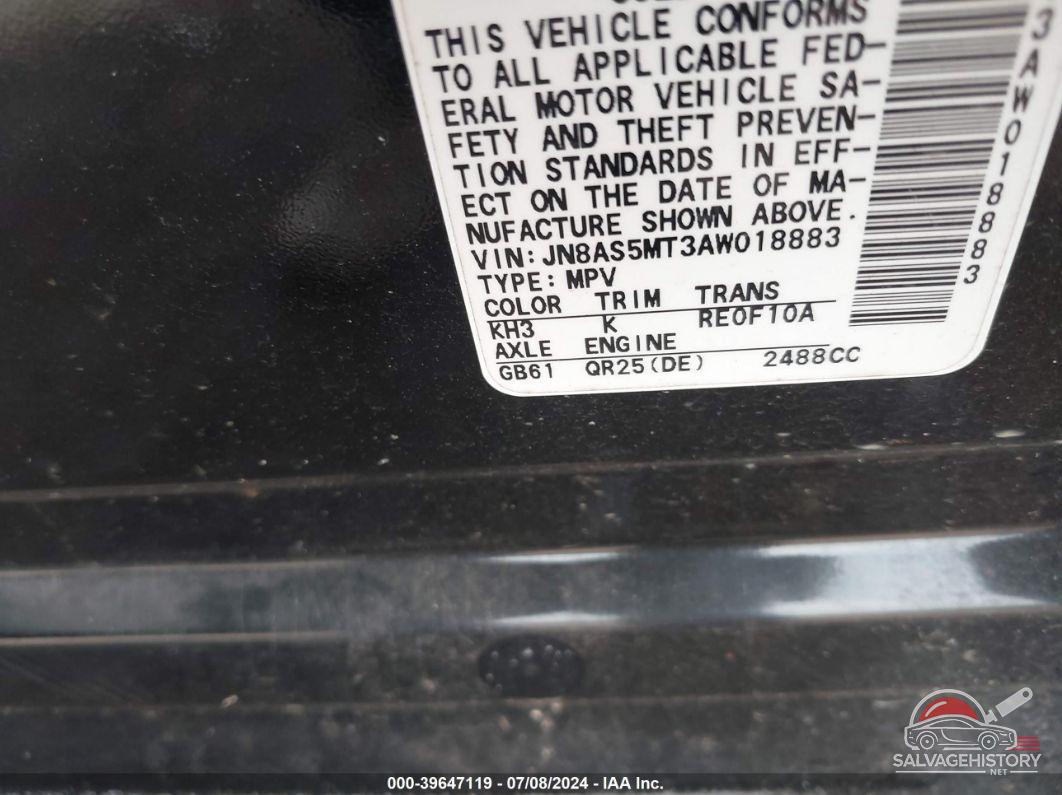 JN8AS5MT3AW018883 2010 NISSAN ROGUE photo no. 9
