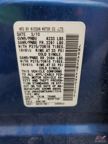 JN8AS5MTXAW017374 2010 NISSAN ROGUE photo no. 13