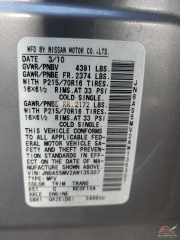 JN8AS5MV2AW135307 2010 NISSAN ROGUE photo no. 13