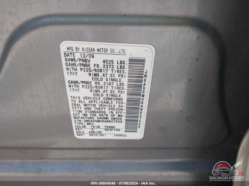 JN8AS5MV6AW607556 2010 NISSAN ROGUE photo no. 9