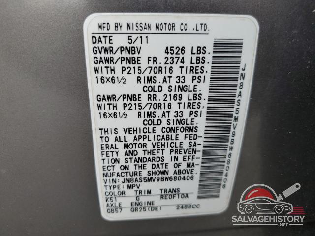 JN8AS5MV9BW680406 2011 NISSAN ROGUE photo no. 13