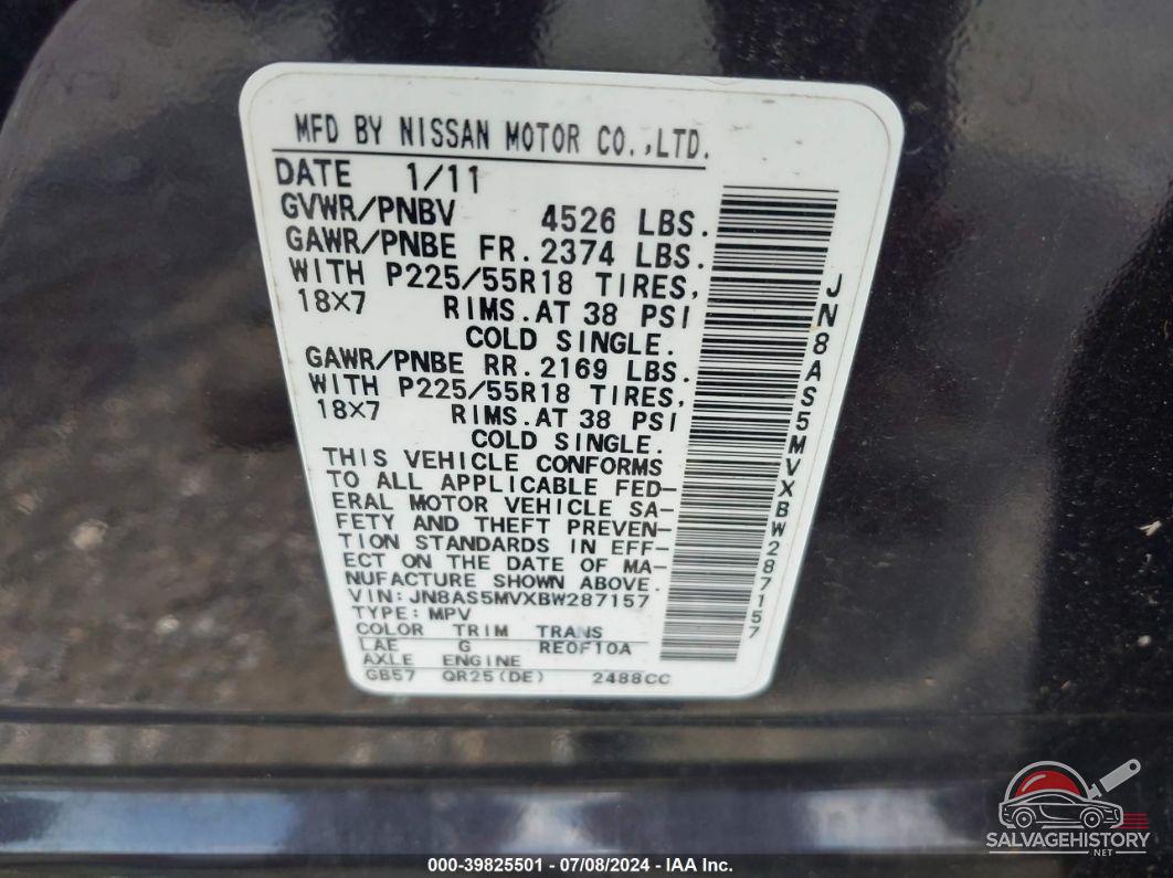 JN8AS5MVXBW287157 2011 NISSAN ROGUE photo no. 9
