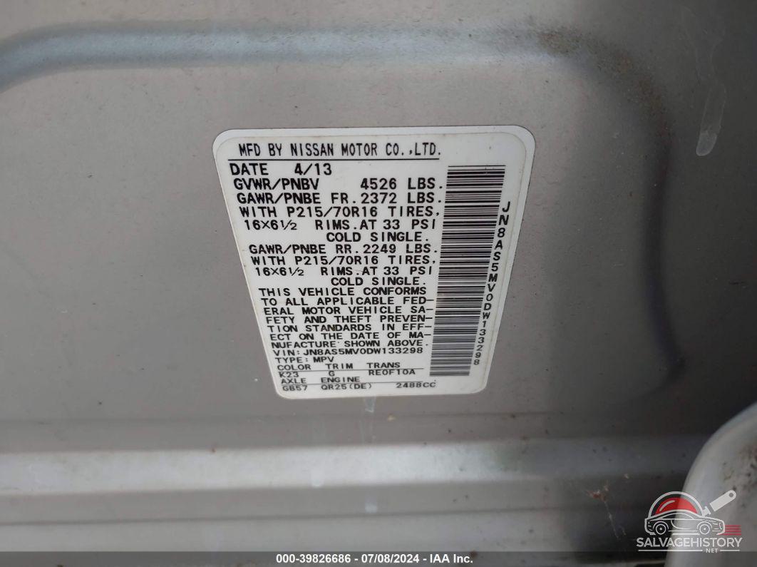 JN8AS5MV0DW133298 2013 NISSAN ROGUE photo no. 9