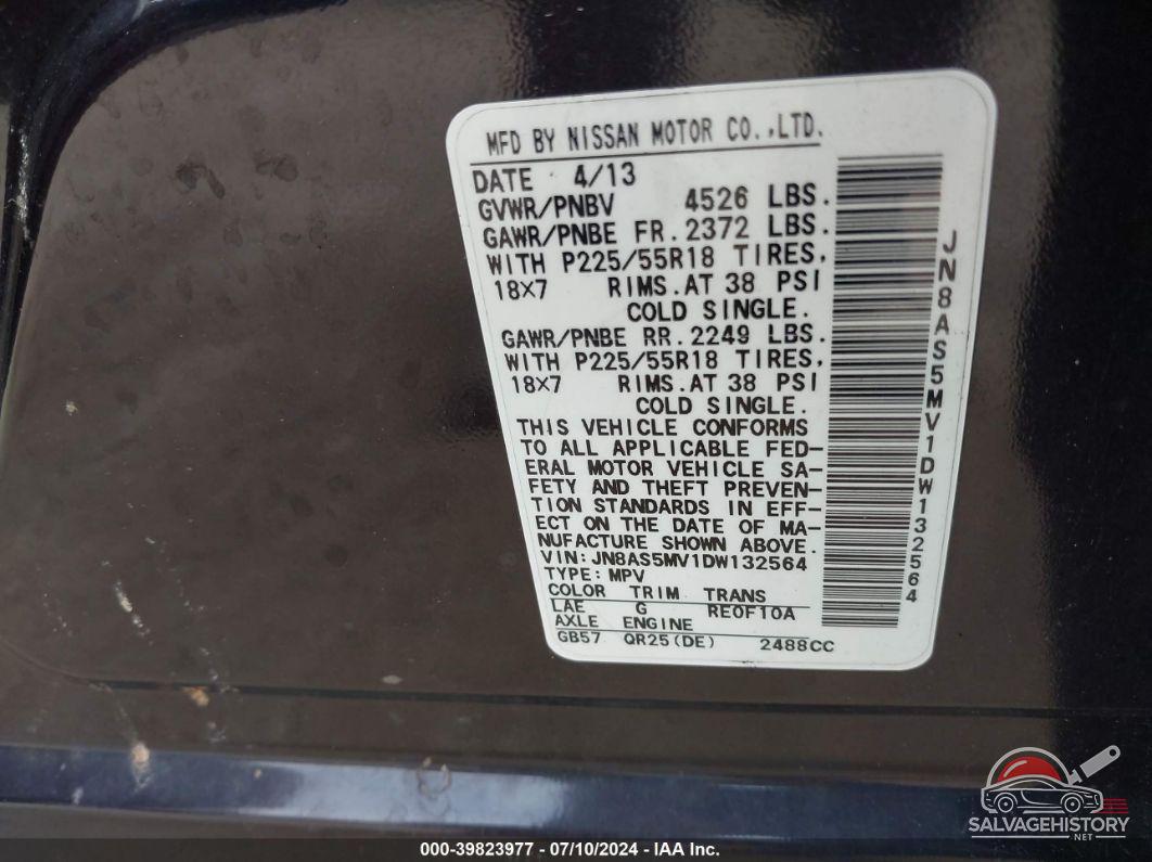 JN8AS5MV1DW132564 2013 NISSAN ROGUE photo no. 9