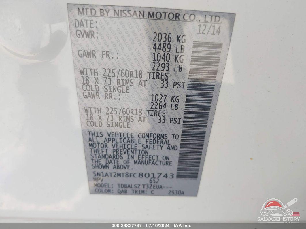 5N1AT2MT8FC801743 2015 NISSAN ROGUE photo no. 9