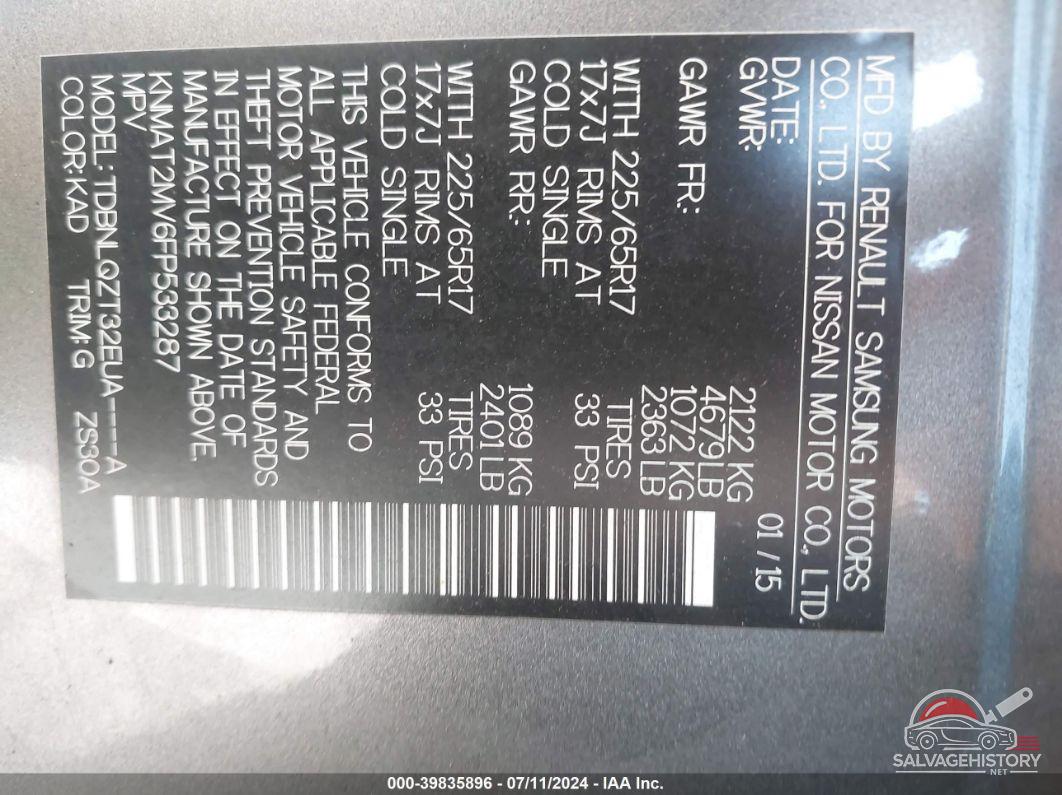 KNMAT2MV6FP533287 2015 NISSAN ROGUE photo no. 9