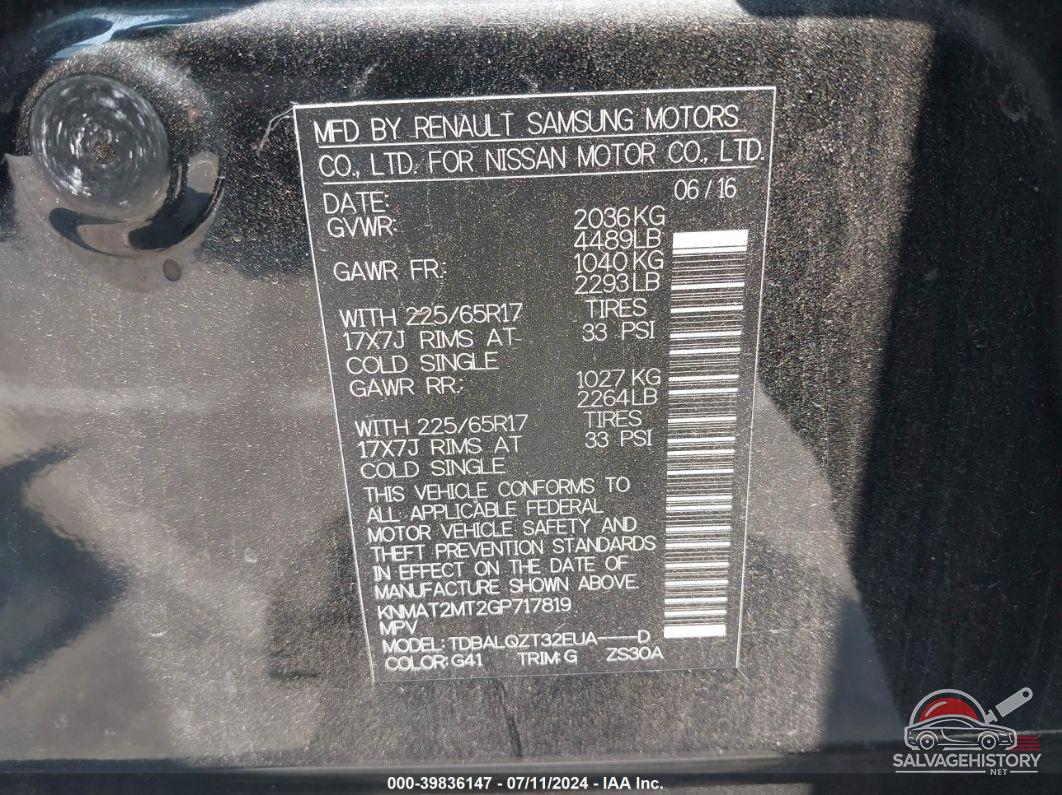 KNMAT2MT2GP717819 2016 NISSAN ROGUE photo no. 9