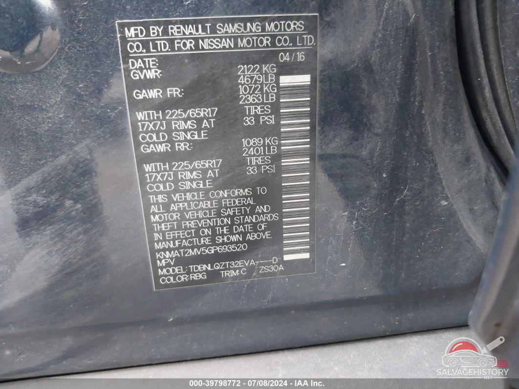 KNMAT2MV5GP693520 2016 NISSAN ROGUE photo no. 9
