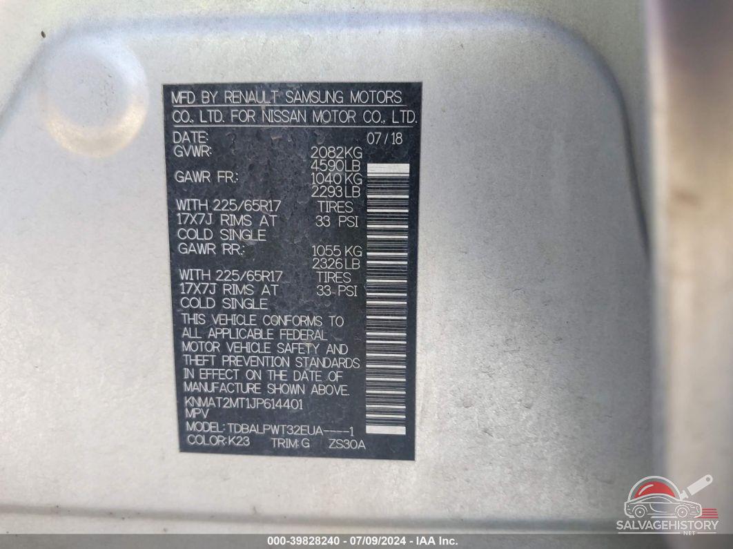 KNMAT2MT1JP614401 2018 NISSAN ROGUE photo no. 9