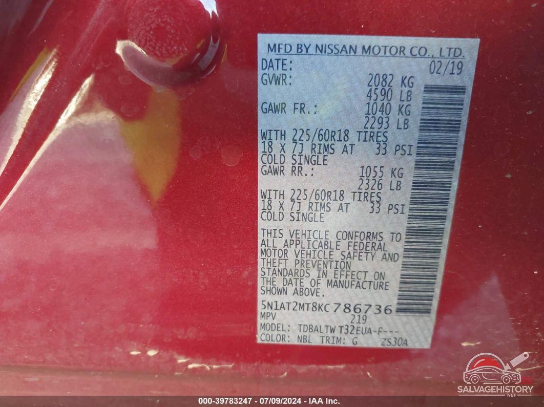 5N1AT2MT8KC786736 2019 NISSAN ROGUE photo no. 9