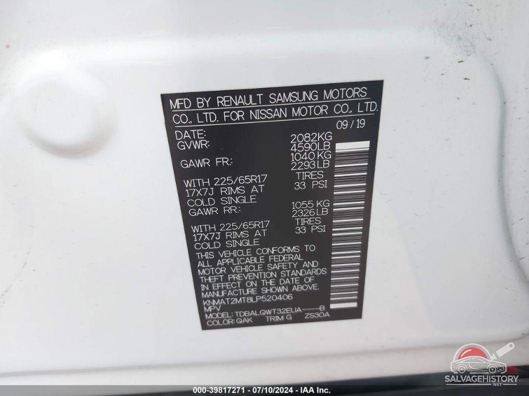 KNMAT2MT8LP520406 2020 NISSAN ROGUE photo no. 9