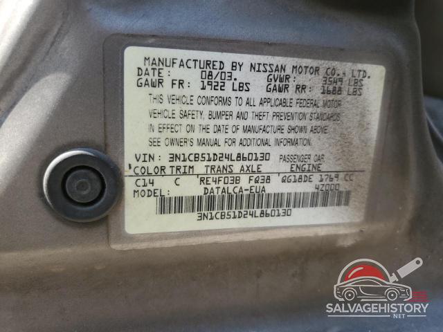 3N1CB51D24L860130 2004 NISSAN SENTRA photo no. 12