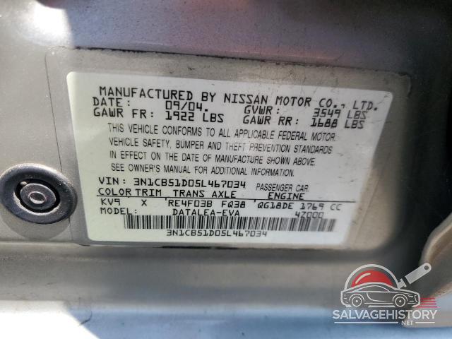 3N1CB51D05L467034 2005 NISSAN SENTRA photo no. 12