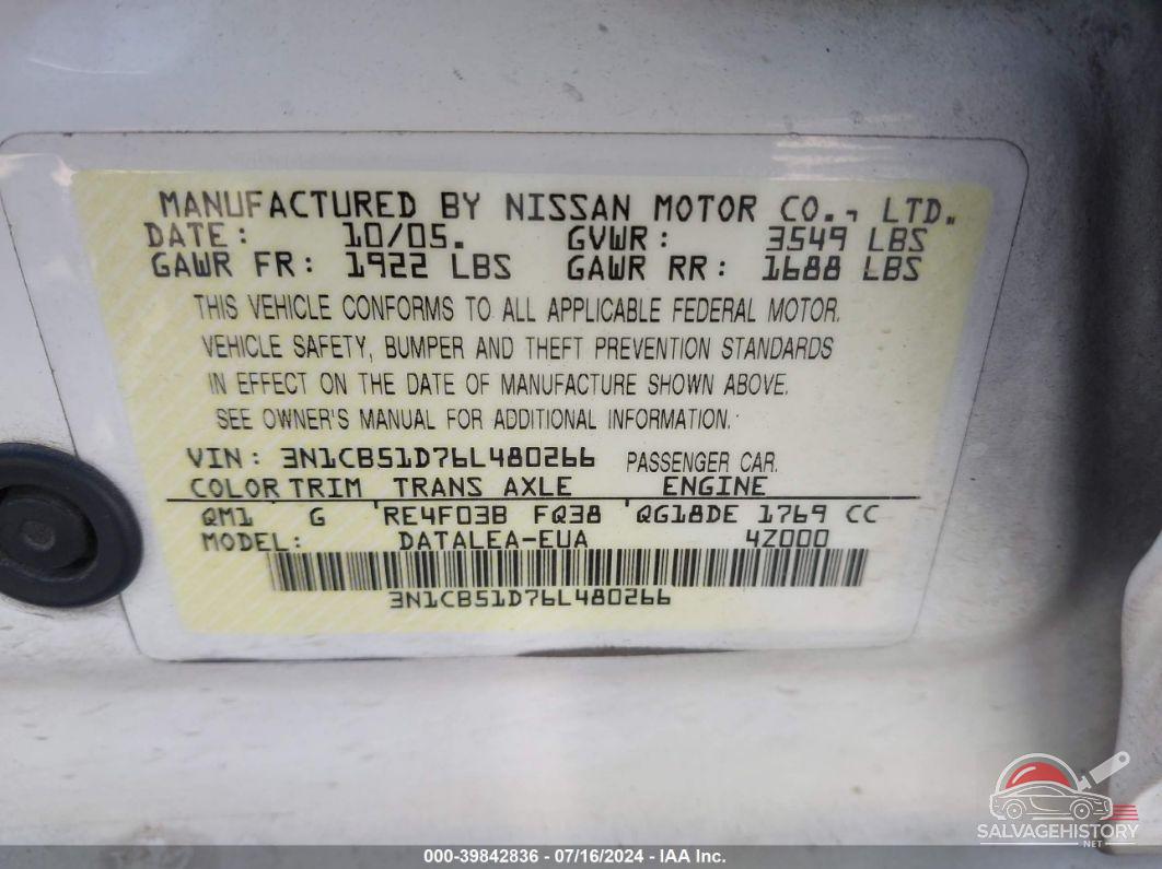 3N1CB51D76L480266 2006 NISSAN SENTRA photo no. 9