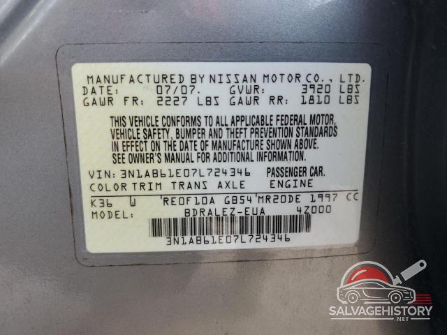 3N1AB61E07L724346 2007 NISSAN SENTRA photo no. 12