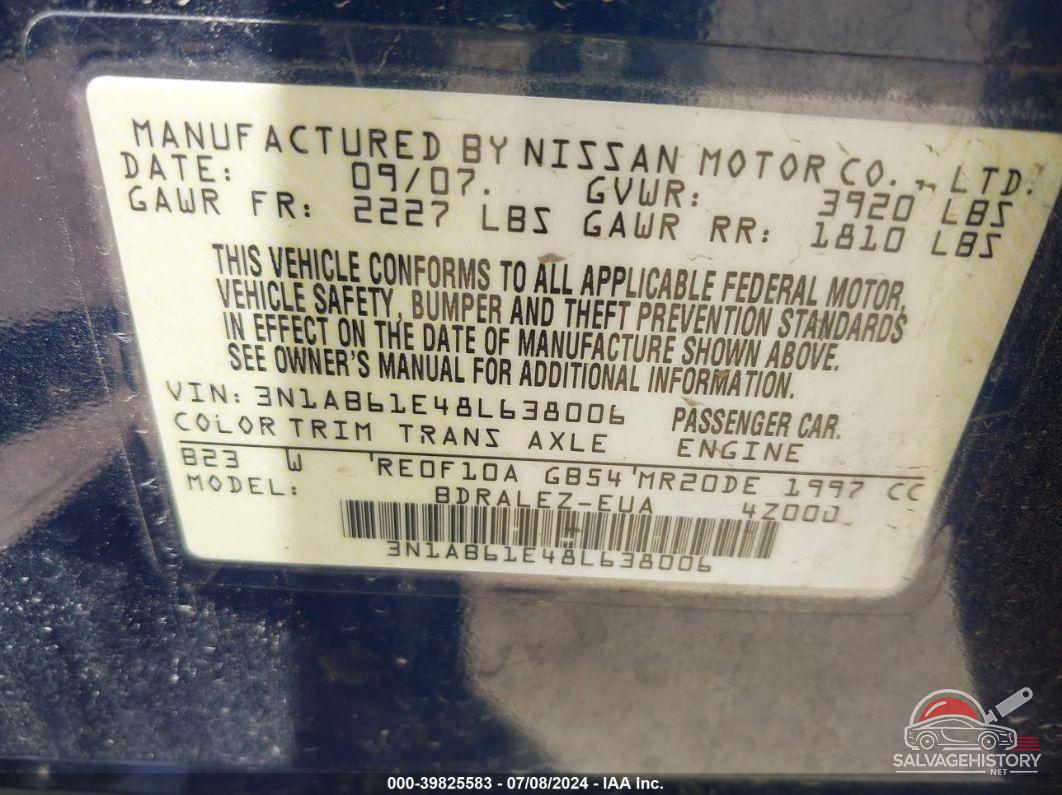 3N1AB61E48L638006 2008 NISSAN SENTRA photo no. 9