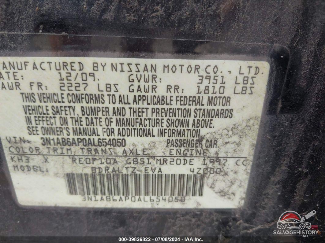 3N1AB6AP0AL654050 2010 NISSAN SENTRA photo no. 9