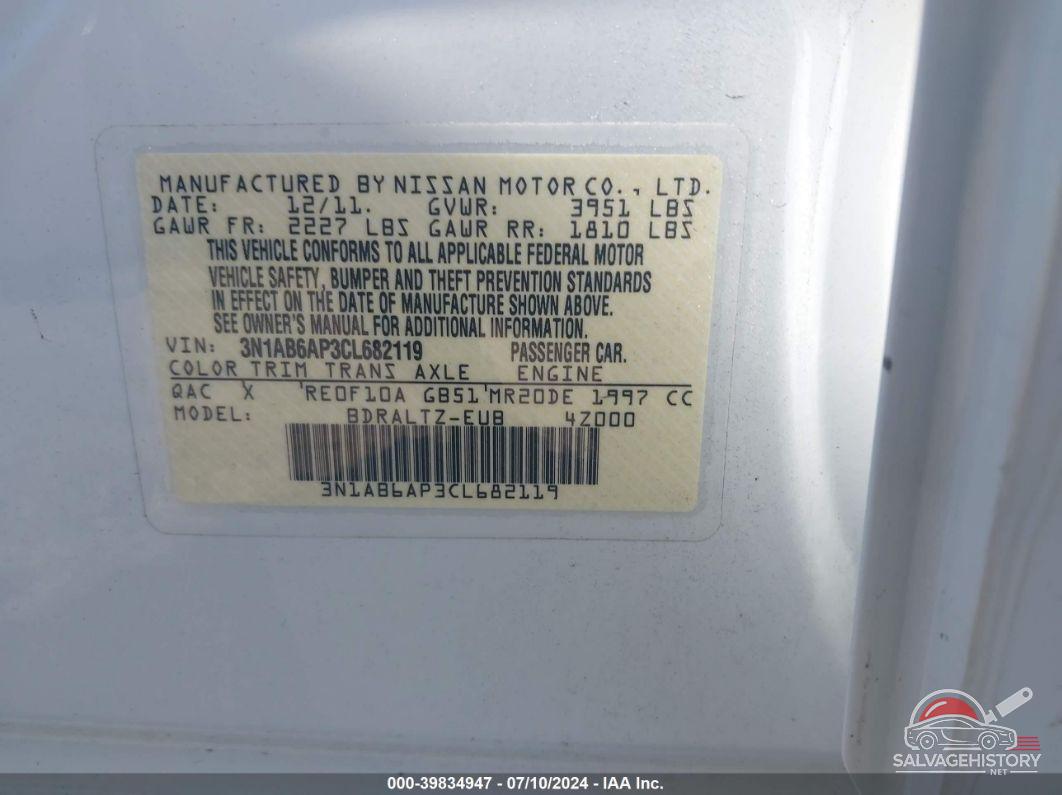 3N1AB6AP3CL682119 2012 NISSAN SENTRA photo no. 9